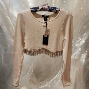 Sincerely Jules Rhinestone Fringe Cropped long sleeve NWT
